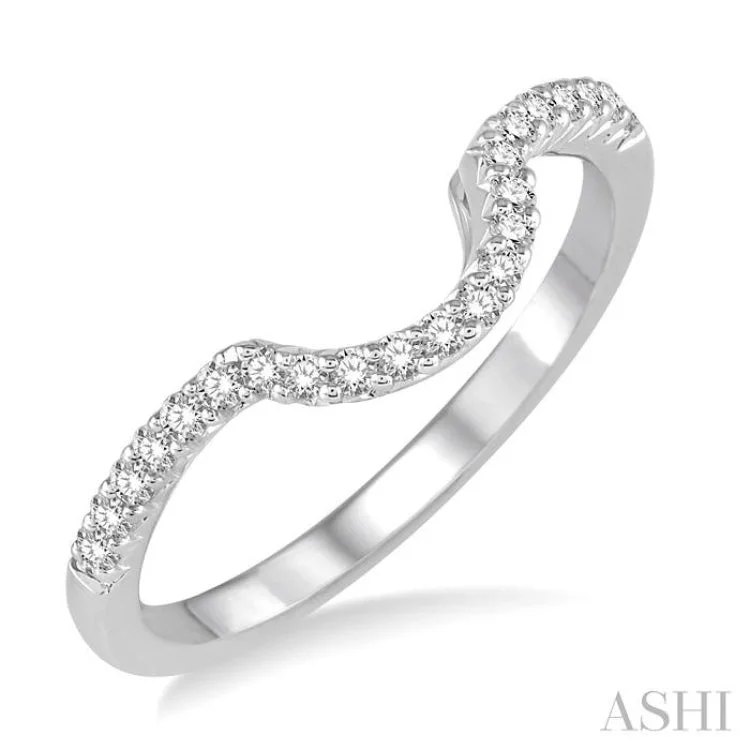 Elegant Gemstone Ring for Special Events-1/8 Ctw Curved Center Round Cut Diamond Wedding Band in 14K White Gold