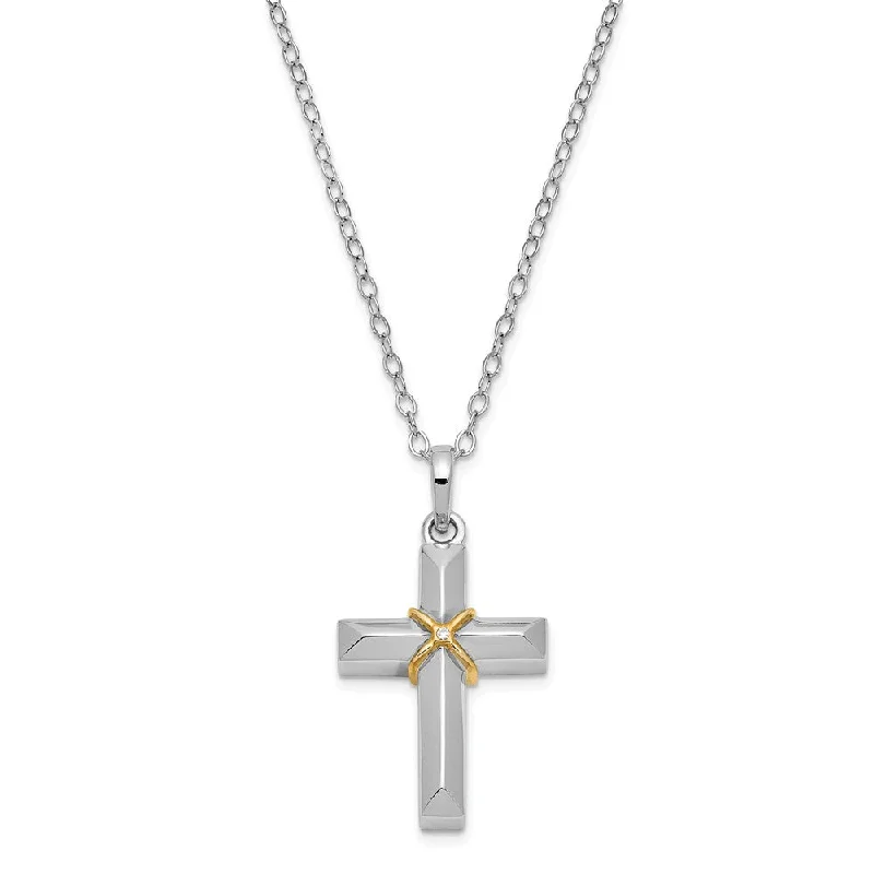 Statement Necklace for Women-Sterling Silver CZ Gold Tone Accent Cross Ash Holder Necklace, 18 Inch