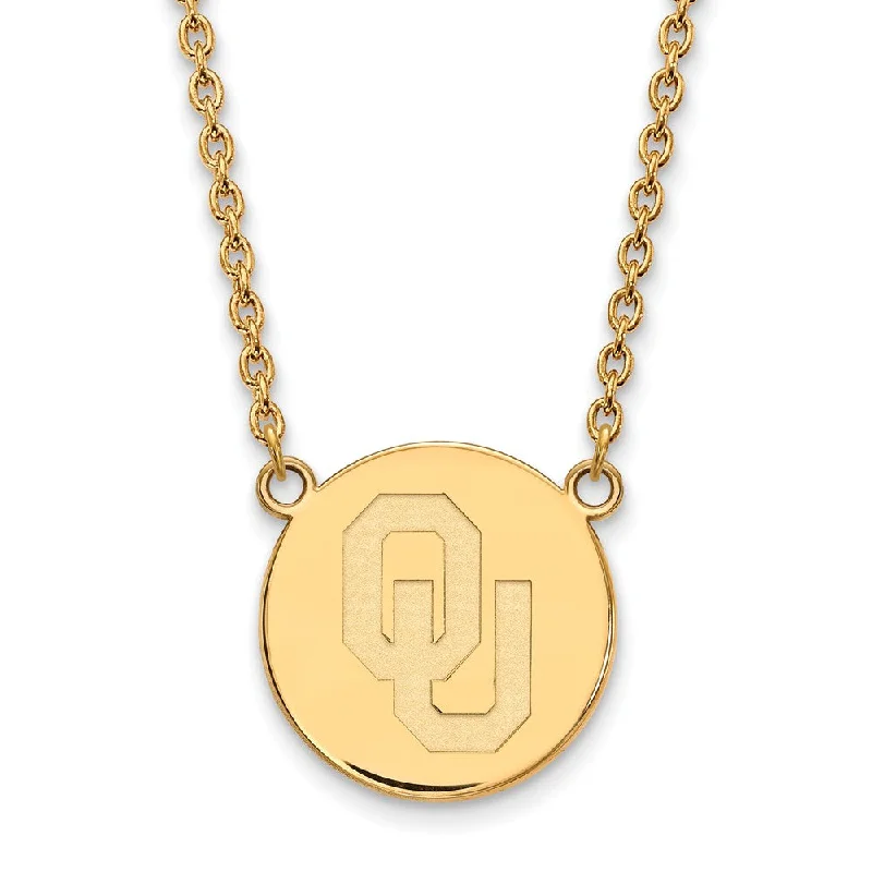 Bridal Necklace with Crystals-14k Gold Plated Silver Oklahoma OU Large Disc Necklace