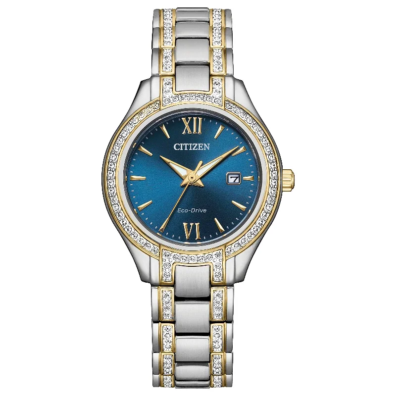 Men's Watch with Blue Dial for Stylish Look-Citizen Eco-Drive Silhouette Crystal FE1234-50L