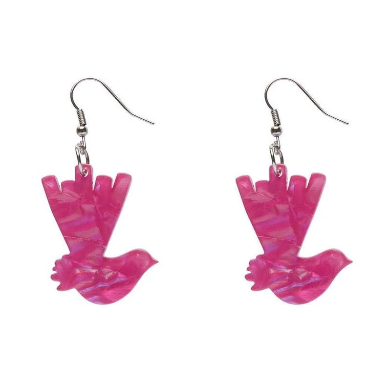 Chunky Statement Earrings for Bold Style-Erstwilder - Wagtail Textured Resin Drop Earrings - Fuschia