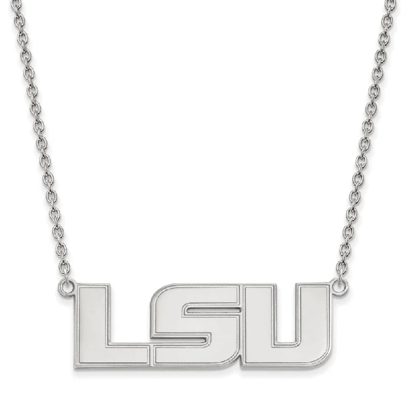 Pearl Necklace for Brides-10k White Gold Louisiana State Lg Logo Pendant Necklace