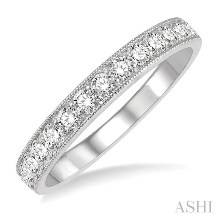 Personalized Gemstone Ring for Gifts-1/2 ctw Round Cut Diamond Wedding Band in 14K White Gold