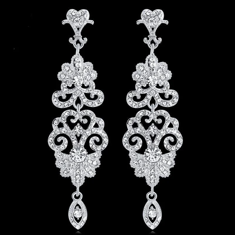 Vintage Style Earrings-TRZ-009 Chandelier Earrings Crystal Rhinestone Floral Bridal Wedding Jewelry