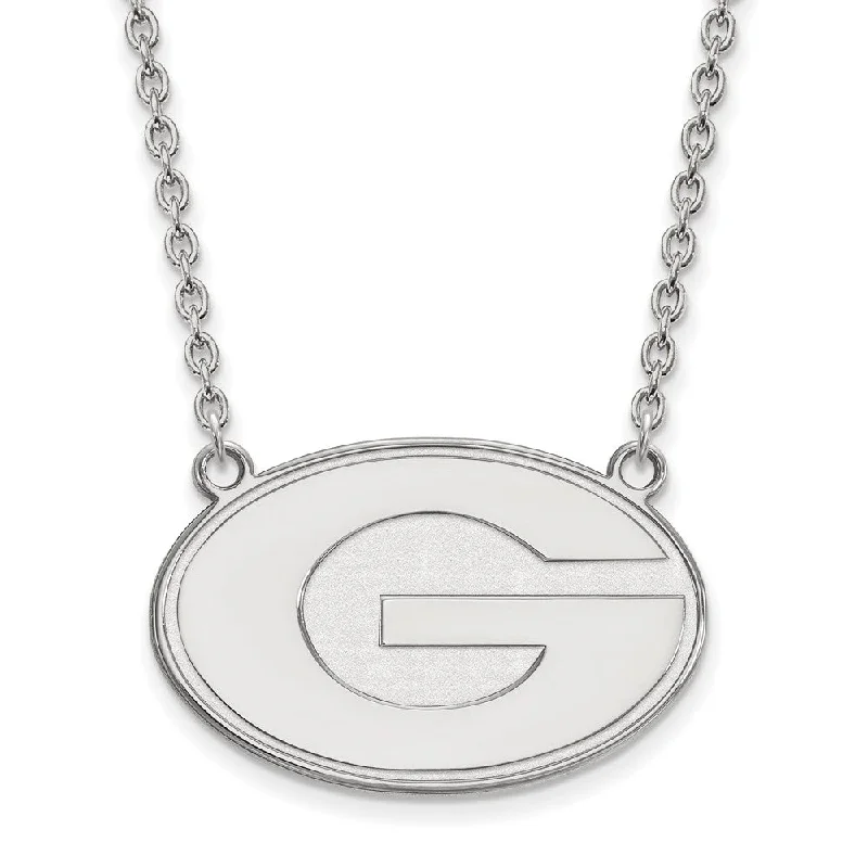 Bohemian Necklace for Beach Wear-14k White Gold U of Georgia Large Disc Pendant Necklace