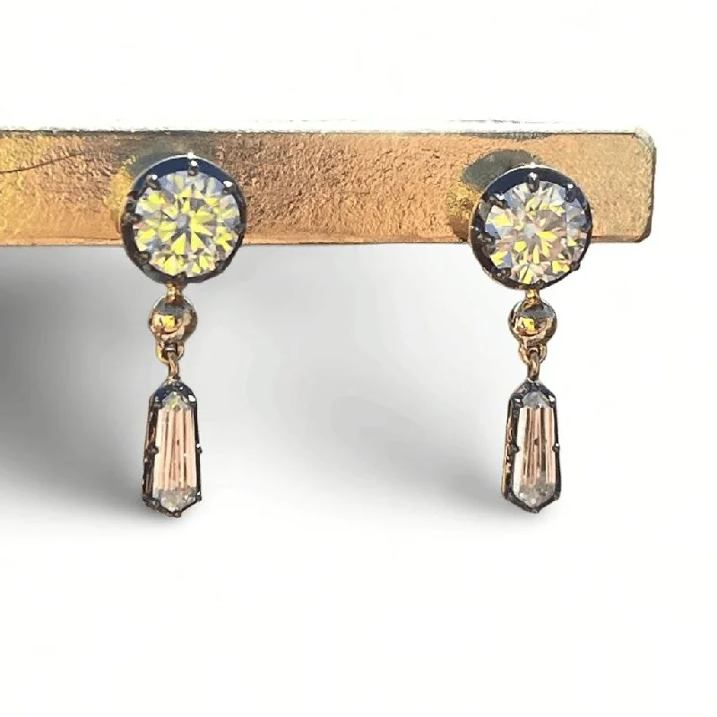 Statement Earrings for Girls-2 Ct Multi-Shape Blackened Georgian Victorian 14K Gold Detachable Earrings