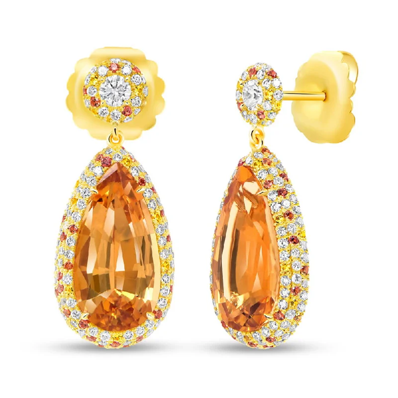 Luxury Gold Earrings for Women-Uneek Precious Collection Halo Pear Shaped Topaz Dangle Earrings