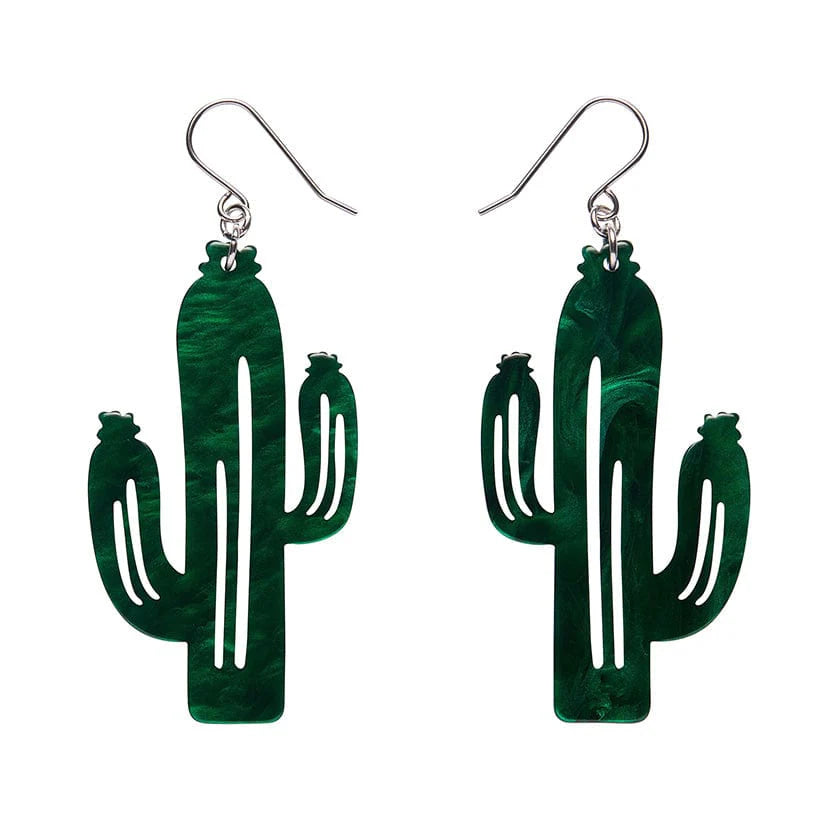 Long Silver Earrings-Erstwilder - Cactus Drop Earrings - Dark Green