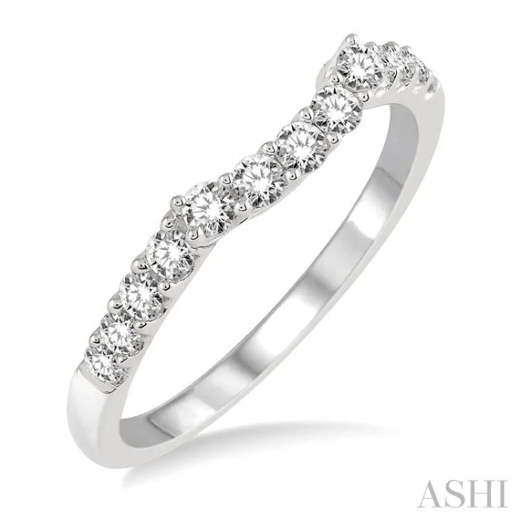 Birthstone Ring for Custom Jewelry-3/8 ctw Raised Arched Center Round Cut Diamond Wedding Band in 14K White Gold