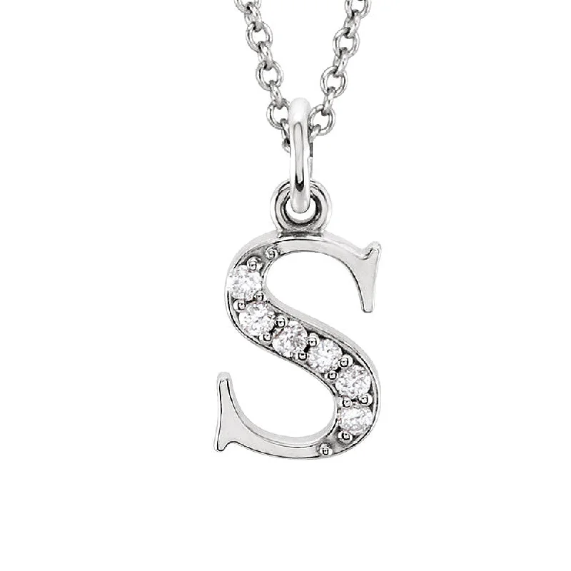 Silver Necklace for Weddings-The Abbey 14k White Gold Diamond Lower Case Initial 's' Necklace 16 In