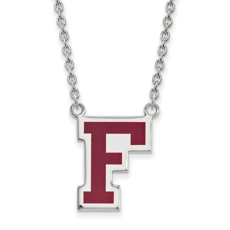 Boho Necklace for Casual Look-Sterling Silver Fordham U Enamel Large Initial F Pendant Necklace