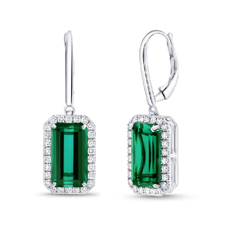 Stylish Drop Earrings for Casual Wear-Uneek Precious Collection Halo Emerald Cut Green Tourmaline Drop Earrings