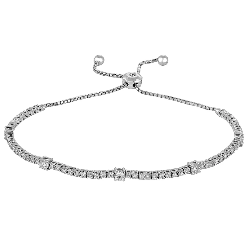 Adjustable Bracelet with Charm for Custom Style-14K White Gold Diamond Station Bolo Bracelet