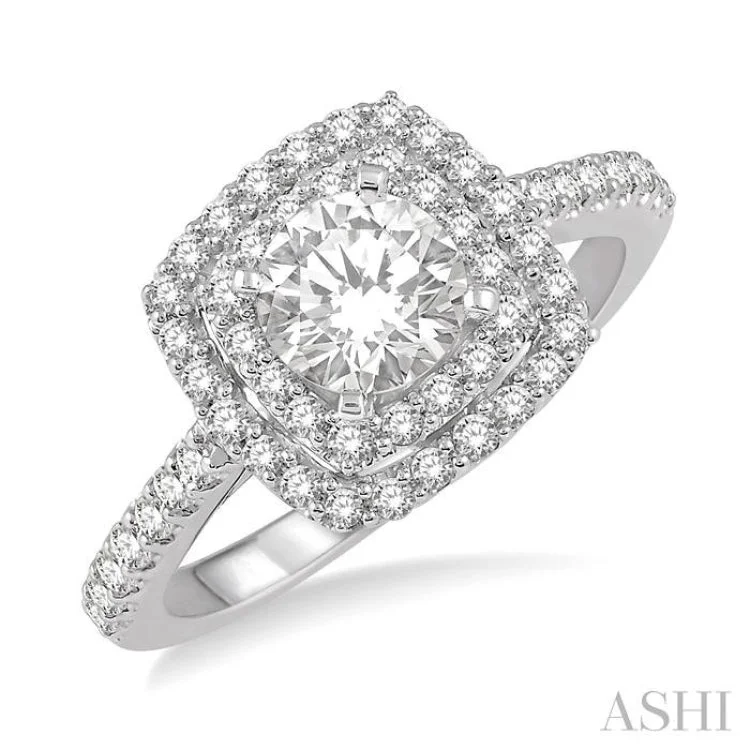 Custom Ring for Proposal-5/8 Ctw Square Shape Semi-Mount Round Cut Diamond Engagement Ring in 14K White Gold