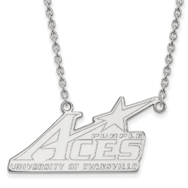 Elegant Necklace for Formal Wear-Sterling Silver U of Evansville Large Pendant Necklace