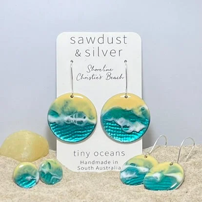 Personalized Earrings for Fashion-Sawdust & Silver Tiny Oceans Collection -Shoreline Christie's Beach  Various