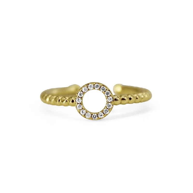 Classic Gold Wedding Ring-Stia : Pavé Open Circle Droplet Ring