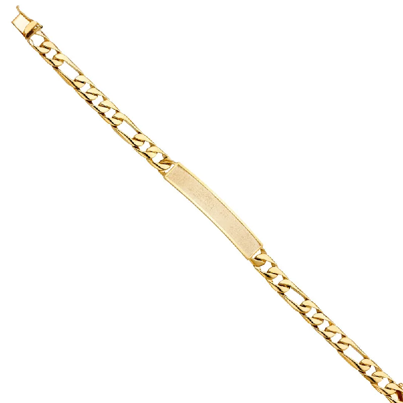 Simple Gold Bracelet with Engraving-14KY Figaro Link ID Bracelet - 8"