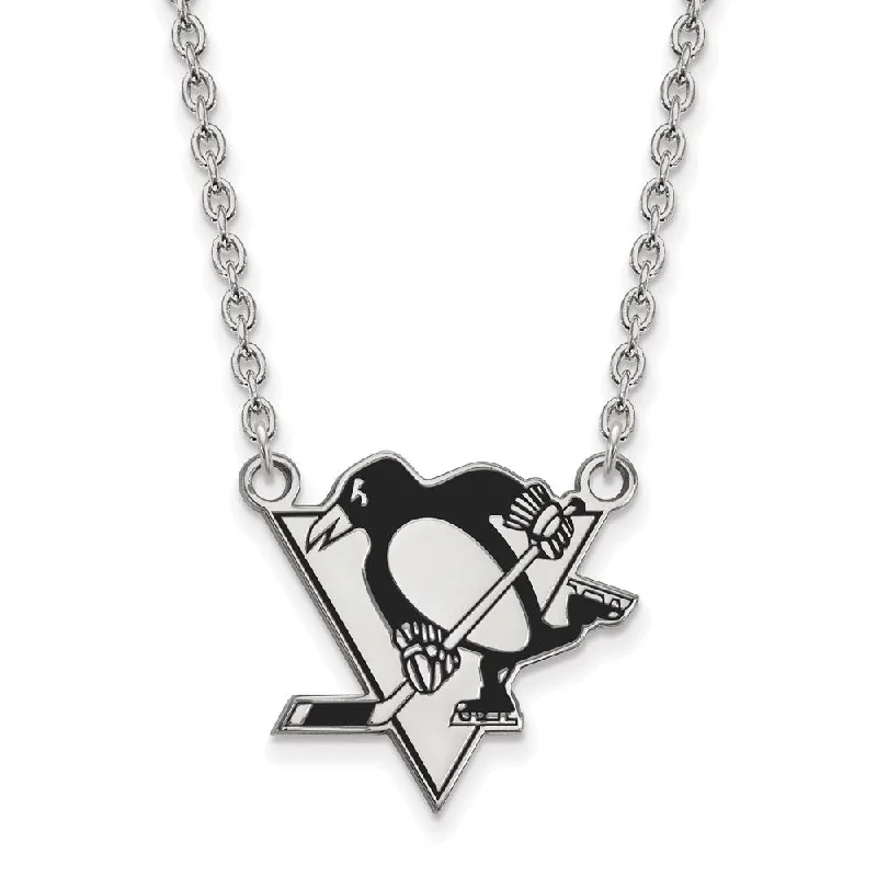 Luxury Diamond Necklace for Brides-Sterling Silver NHL Penguins Large Enamel Necklace, 18 Inch