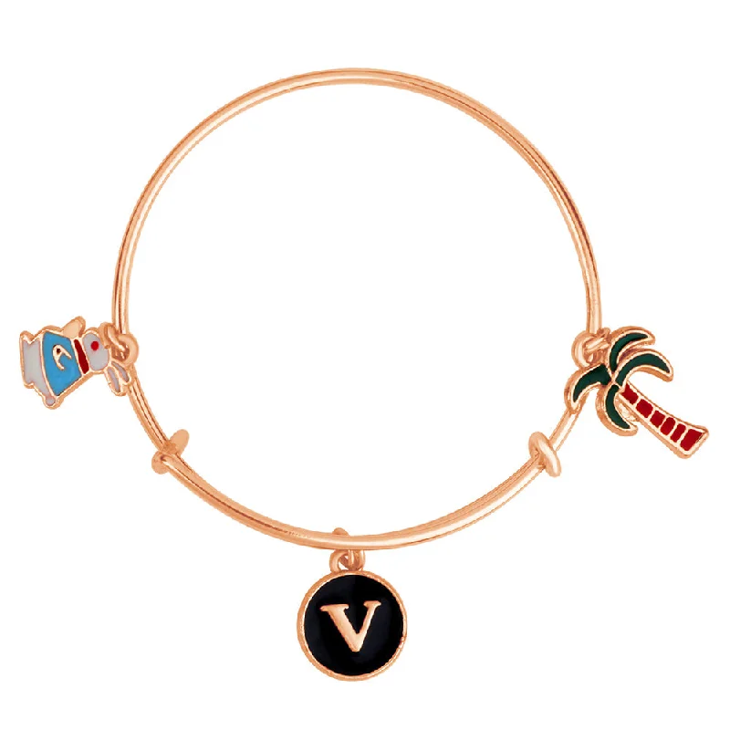 Dazzling Silver Bangles for Bridal Look-Mahi V Letter Rabit & Coconut Tree Shaped Rose Gold Plated Enamel Work Charms Kids Bracelets for Kids (BRK1100965Z)