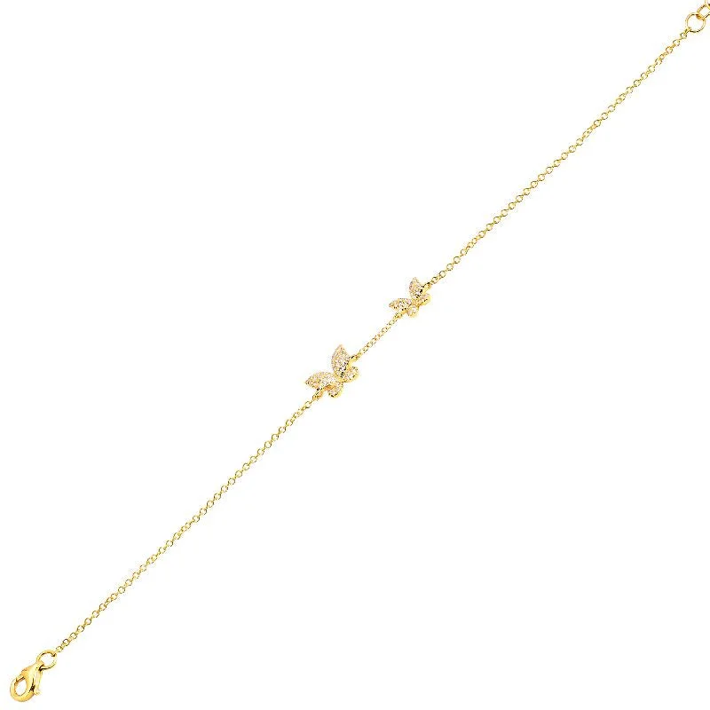 Simple Gold Chain Bracelet for Daily Wear-14K Yellow Gold Double Diamond Butterfly Bracelet