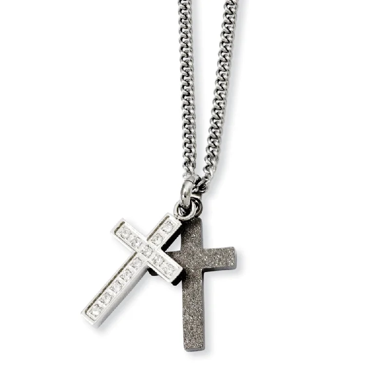 Simple Gold Chain Necklace for Women-Stainless Steel Laser-cut and CZ Double Cross Necklace - 20 Inch