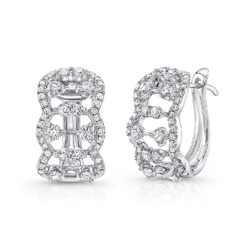 Luxury Silver Earrings for Women-Uneek Coralline Open Lace Diamond Huggie Hoop Earrings