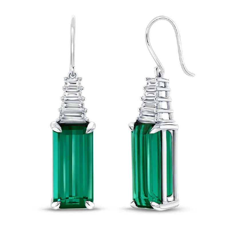 Artistic Pearl Earrings-Uneek Precious Collection Emerald Cut Green Tourmaline Dangle Earrings