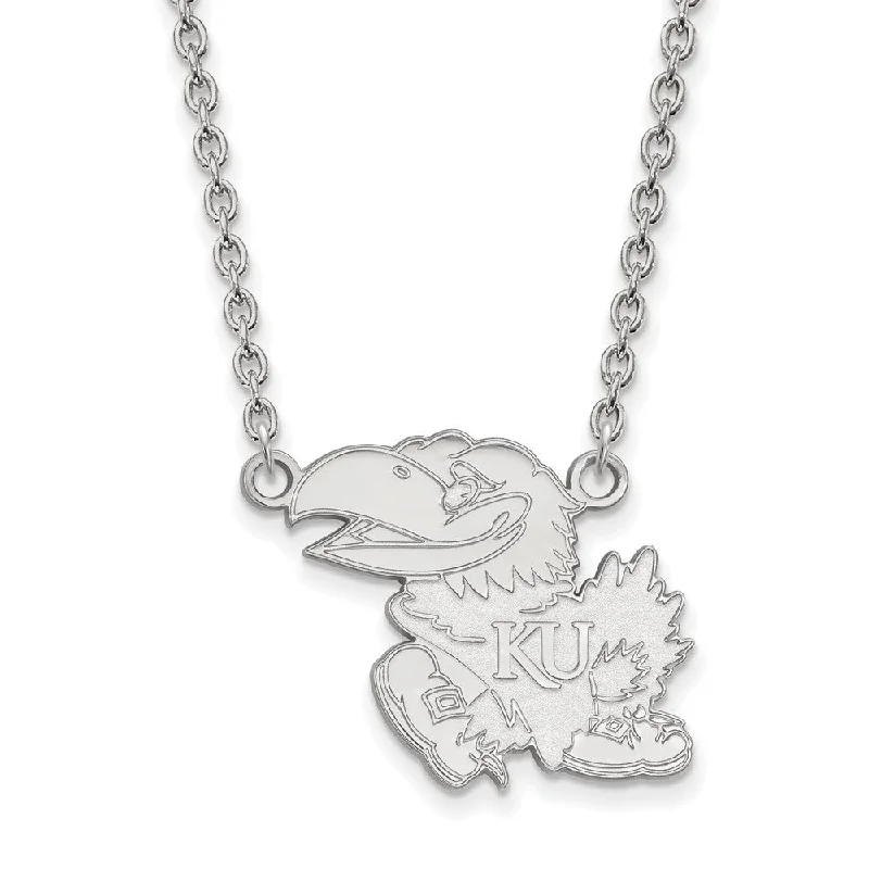 Custom Birthstone Necklace-10k White Gold U of Kansas Large Jayhawk Pendant Necklace