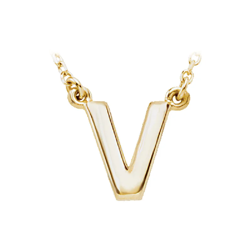 Stylish Gem Necklace for Women-14K Yellow Gold, Kendall Collection, Block Initial V Necklace, 16 Inch