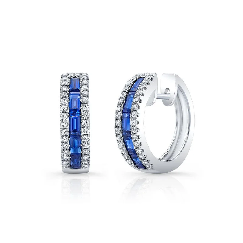 Small Drop Earrings for Casual Style-Uneek Precious Collection Baguette Blue Sapphire Huggie Earrings