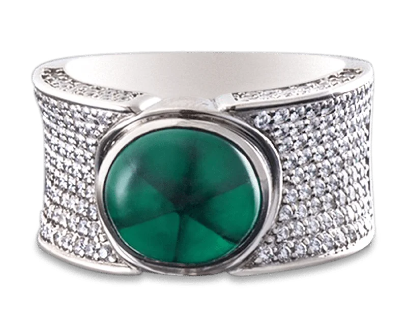 Bold Gemstone Ring for Statement Look-Colombian Trapiche Emerald Ring, 4.34 Carats