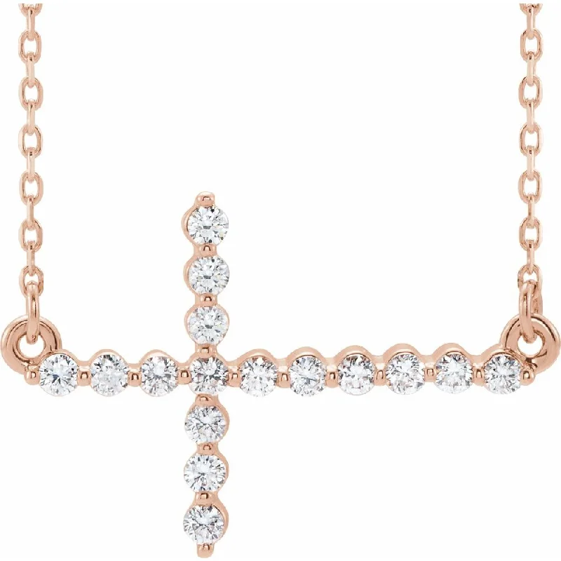 Classic Necklace for Women-14k Gold & 1/3 Ctw Diamond Sideways Cross Necklace, 16-18 Inch