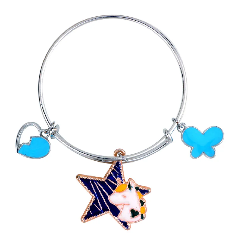 Gold Bangles with Crystal Accents-Mahi Unicorn Heart & Butterfly Shaped Enamel Work Charms Kids Bracelets for Girls (BRK1100983M)