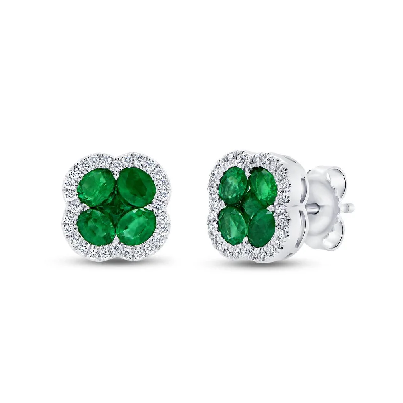 Simple Diamond Earrings-Uneek Precious Collection Floral Oval Shaped Emerald Stud Earrings