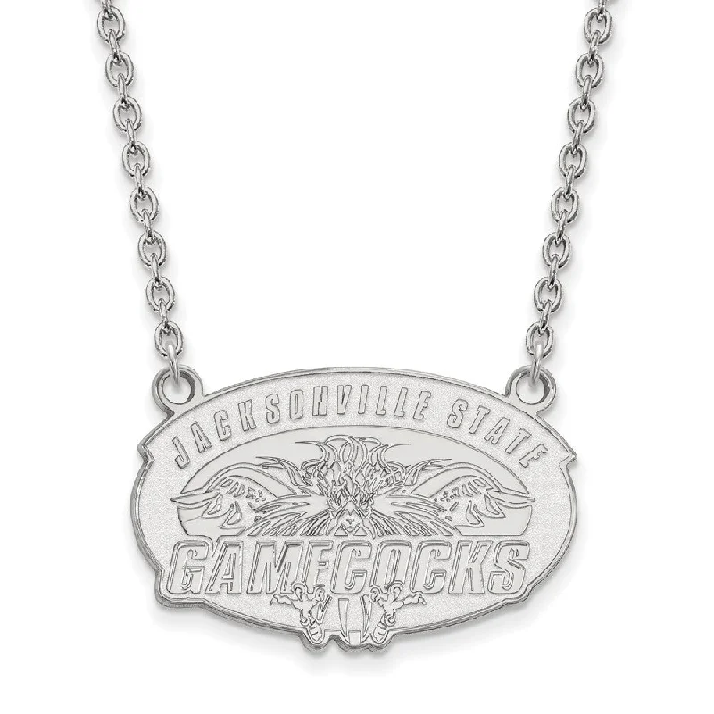 Long Chain Necklace for Layering-Sterling Silver Jacksonville State U. Large Pendant Necklace