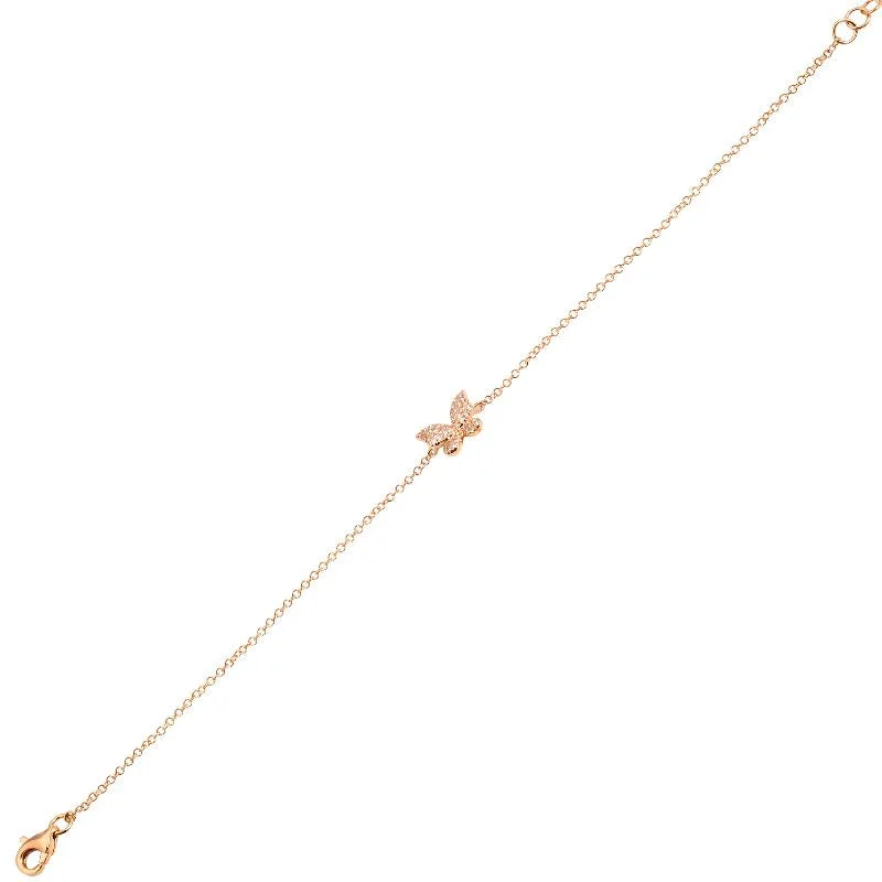 Adjustable Bracelet for Comfortable Fit-14K Rose Gold Diamond Butterfly Bracelet