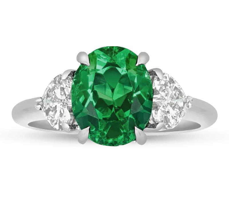 Silver Wedding Ring for Couples-Untreated Colombian Emerald Ring, 2.55 Carats