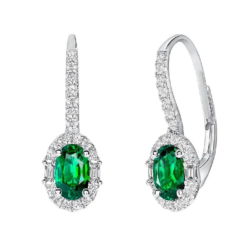 Beautiful Drop Earrings for Elegant Look-Uneek Precious Collection Halo Oval Shaped Emerald Drop Earrings