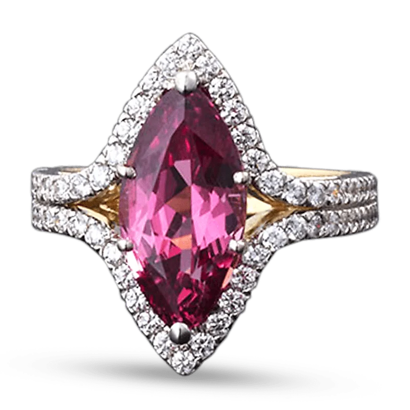 Gold Wedding Band with Diamonds-Red Spinel and Diamond Ring, 3.95 Carats