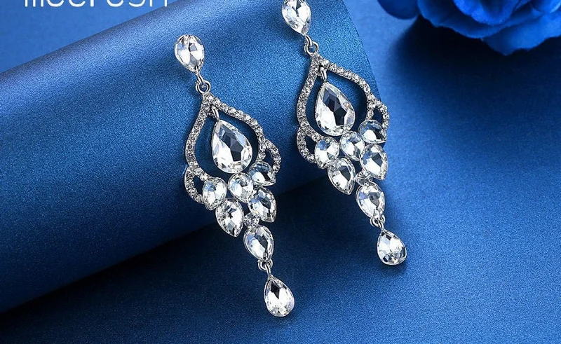 Custom Earrings for Personalized Style-Marquise Bridal Chandelier Pearl Earrings  JS-004