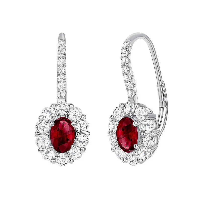 Handmade Earrings for Casual Style-Uneek Precious Collection Halo Oval Shaped Ruby Drop Earrings