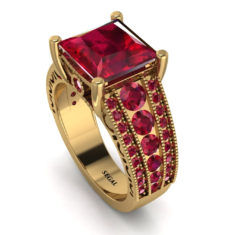 Simple Men’s Gold Band Ring-Unique Geometric Design Ruby Gold Engagement Ring - Amber No. 55