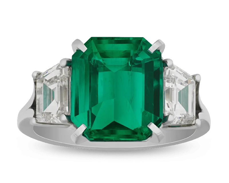 Unique Promise Ring for Her-Emerald Cut Colombian Emerald Ring, 4.62 Carats