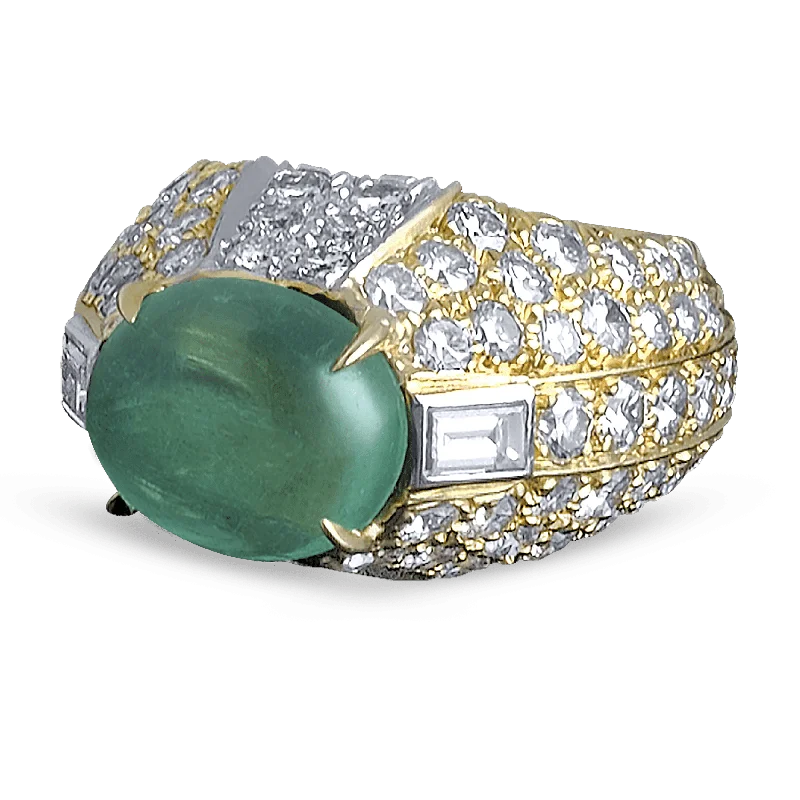 Beautiful Ruby Ring for Statement Look-David Webb Emerald Cabochon & Diamond Ring, 4.50 Carats