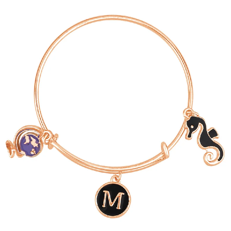 Handcrafted Bangles with Intricate Design-Mahi M Letter & Sea Horse Shaped Rose Gold Plated Enamel Work Charms Kids Bracelets for Kids (BRK1100979Z)