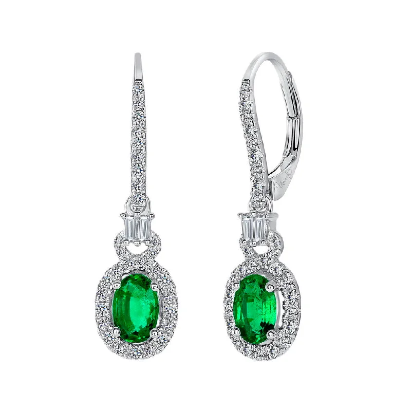 Crystal Earrings for Evening Glam-Uneek Precious Collection Halo Oval Shaped Emerald Dangle Earrings