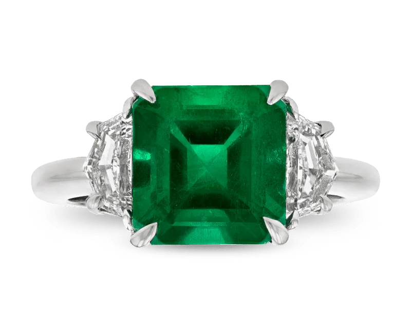 Designer Wedding Ring Set for Couples-Emerald Cut Emerald Ring, 3.40 Carats