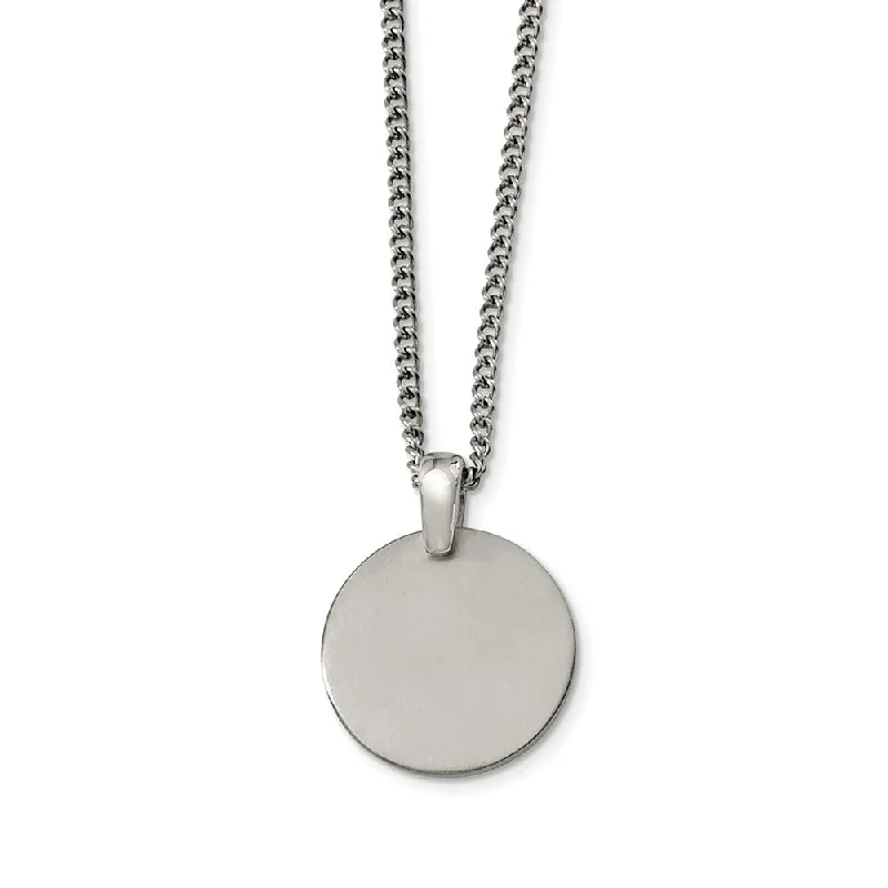 Silver Necklace with Heart Charm-Titanium Brushed Disk Necklace 22 Inch