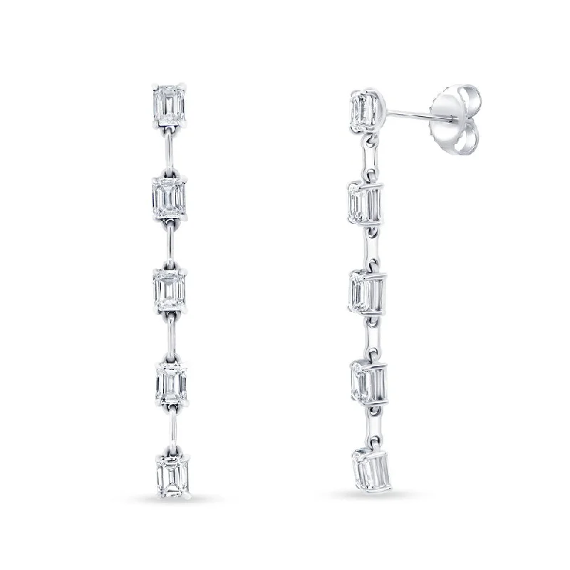 Crystal Stud Earrings for Weddings-Uneek Gatsby Collection Emerald Cut Diamond Dangle Earrings